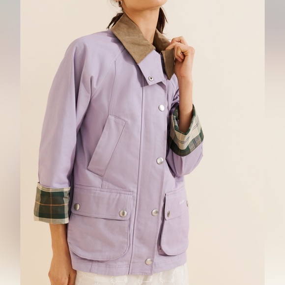 NWT Barbour Modern Beadnell Casual Jacket in Lavender w Plaid & Corduroy Trim - Picture 2 of 8
